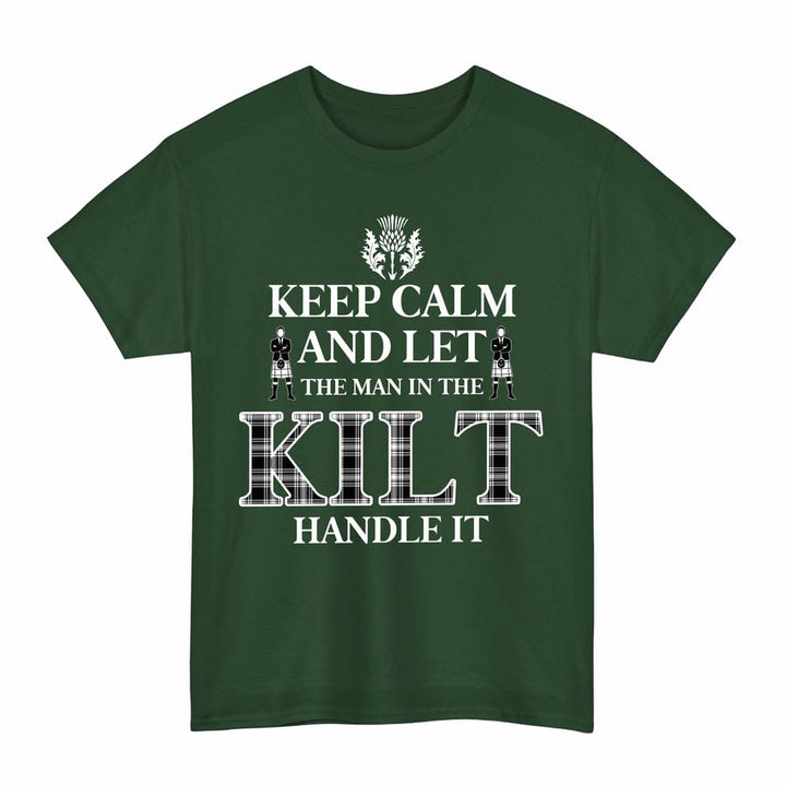 Scottish Menzies Black & White Modern Clan Tartan T-Shirt - Keep Calm Tartan Plaid Forest Green Color