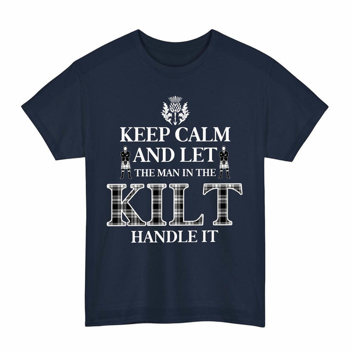 Scottish Menzies Black & White Modern Clan Tartan T-Shirt - Keep Calm Tartan Plaid Navy Color