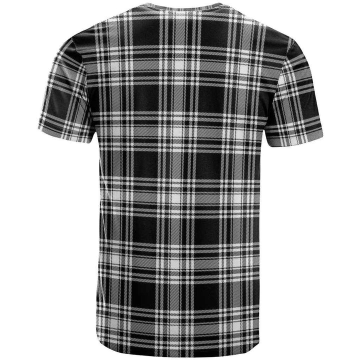 Scottish Menzies Black & White Modern Clan Tartan T-Shirt Back Side Tartan Plaid