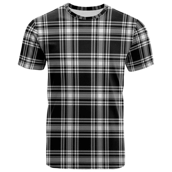 Scottish Menzies Black & White Modern Clan Tartan T-Shirt Front Side Tartan Plaid