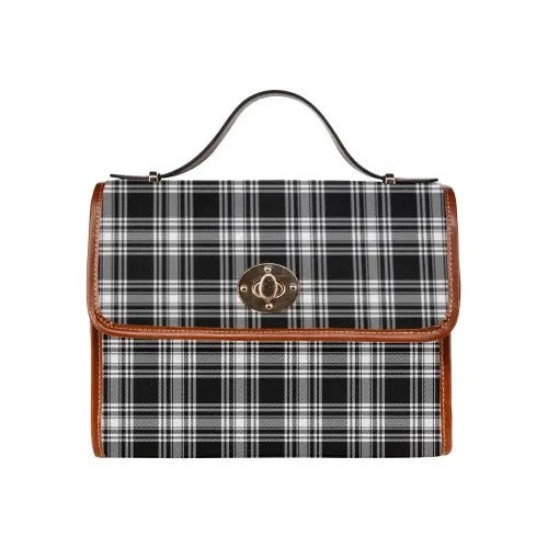 Scottish Menzies Black & White Modern Clan Tartan Waterproof Canvas Bag Tartan Plaid 1