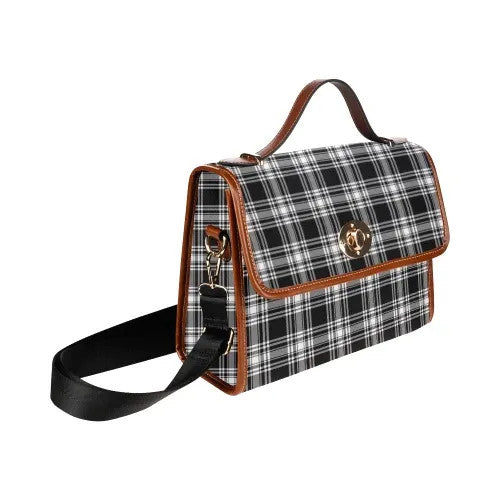 Scottish Menzies Black & White Modern Clan Tartan Waterproof Canvas Bag Tartan Plaid 3