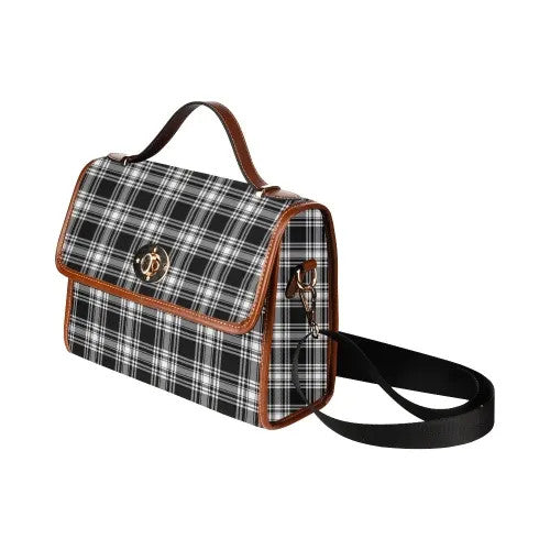 Scottish Menzies Black & White Modern Clan Tartan Waterproof Canvas Bag Tartan Plaid 4