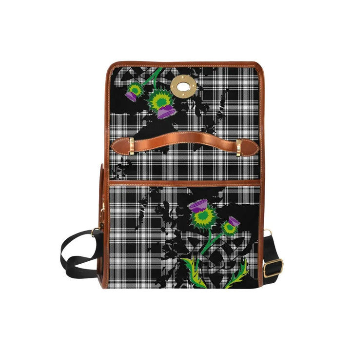 Scottish Menzies Black & White Modern Clan Tartan Waterproof Canvas Bag With Thistle Tartan Plaid 6