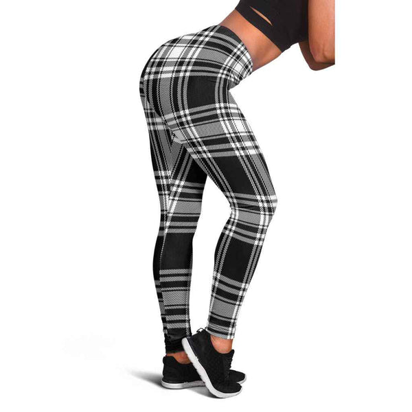 Scottish Menzies Black & White Modern Clan Tartan Women Leggings Tartan Plaid 1