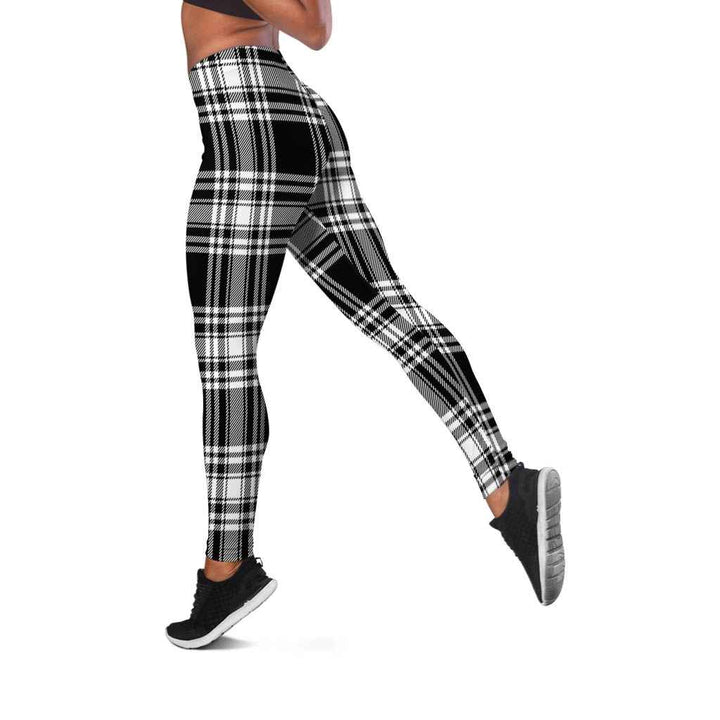 Scottish Menzies Black & White Modern Clan Tartan Women Leggings Tartan Plaid 2