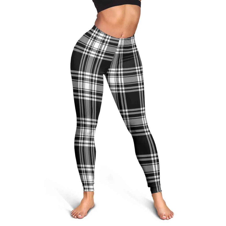 Scottish Menzies Black & White Modern Clan Tartan Women Leggings Tartan Plaid 3