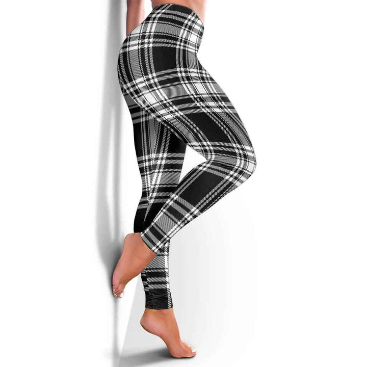 Scottish Menzies Black & White Modern Clan Tartan Women Leggings Tartan Plaid 4