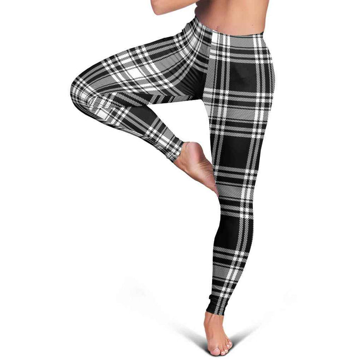 Scottish Menzies Black & White Modern Clan Tartan Women Leggings Tartan Plaid 5