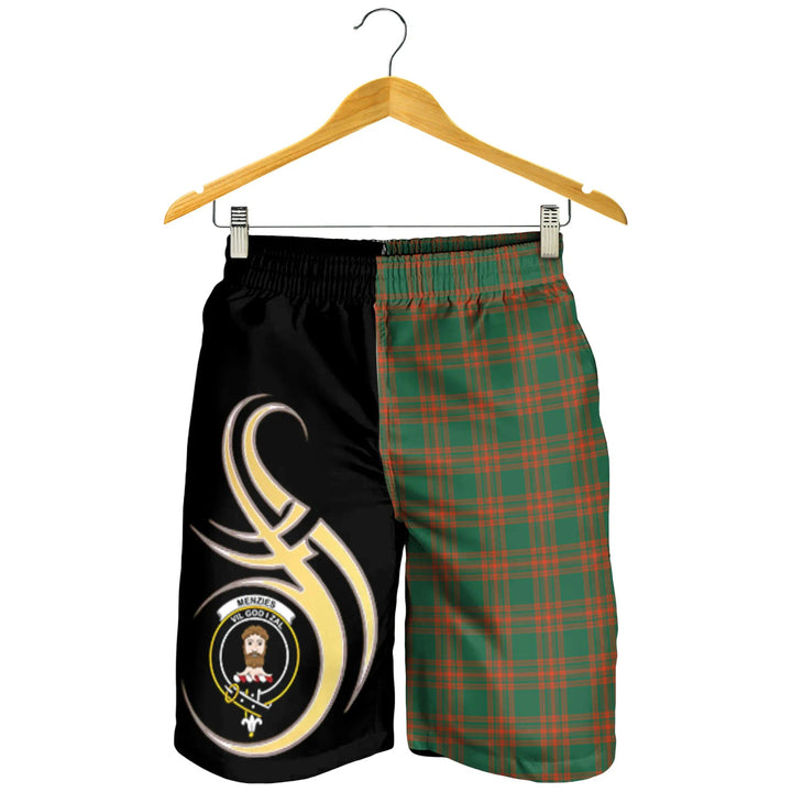 Scottish Menzies Green Ancient Clan Crest Tartan Believe in Me Men's Shorts