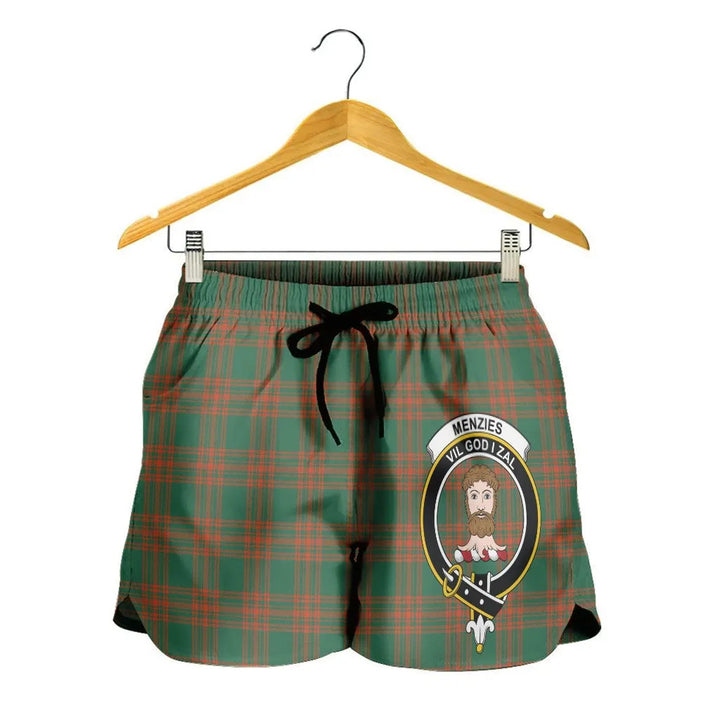 Scottish Menzies Green Ancient Clan Crest Tartan Women Shorts