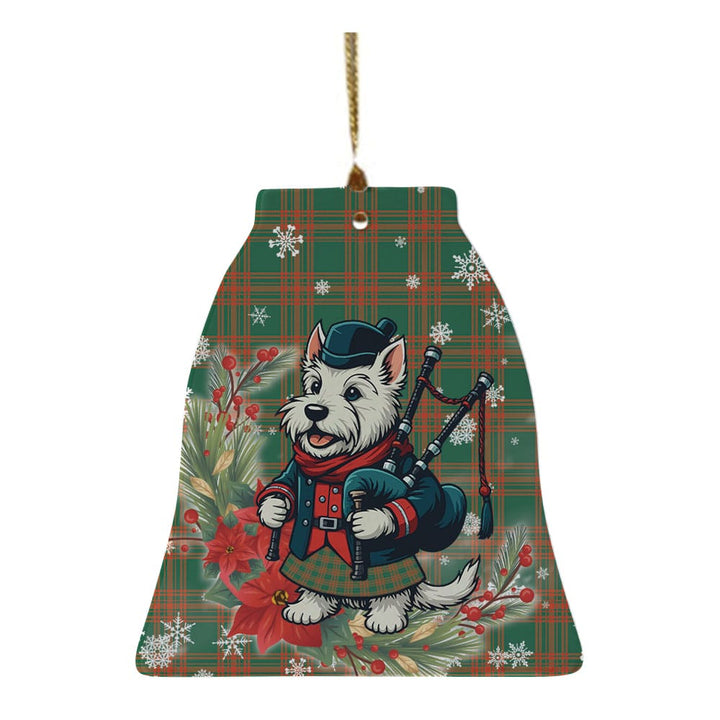 Scottish Menzies Green Ancient Clan Tartan Ceramic Ornament Cute Scottish Terrier Dog Bell Style Tartan Plaid