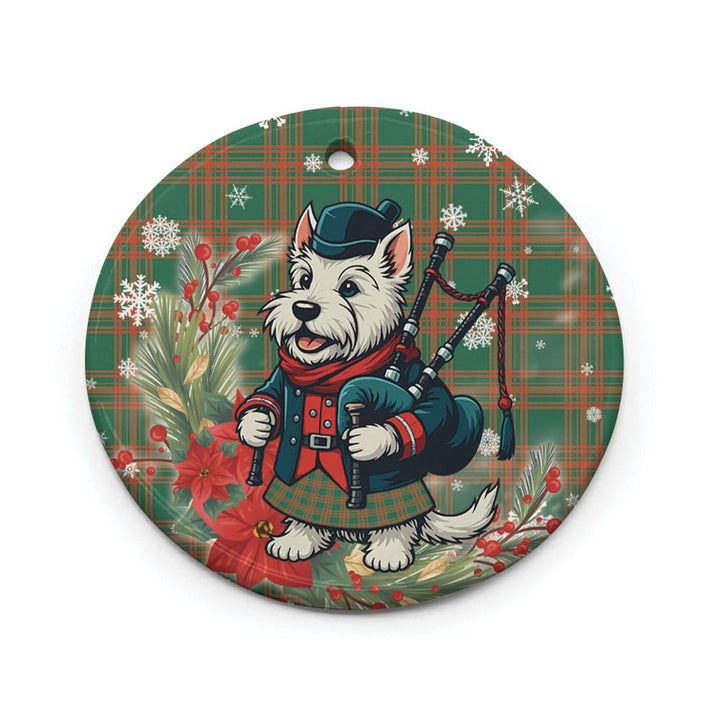 Scottish Menzies Green Ancient Clan Tartan Ceramic Ornament Cute Scottish Terrier Dog Circle Style Tartan Plaid