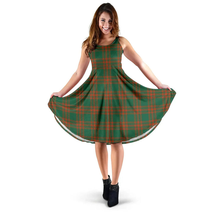 Scottish Menzies Green Ancient Clan Tartan Women Midi Dress