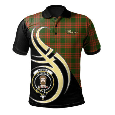 Scottish Menzies Green Modern Clan Crest Tartan Polo Shirt Believe in Me Front Side Tartan Plaid