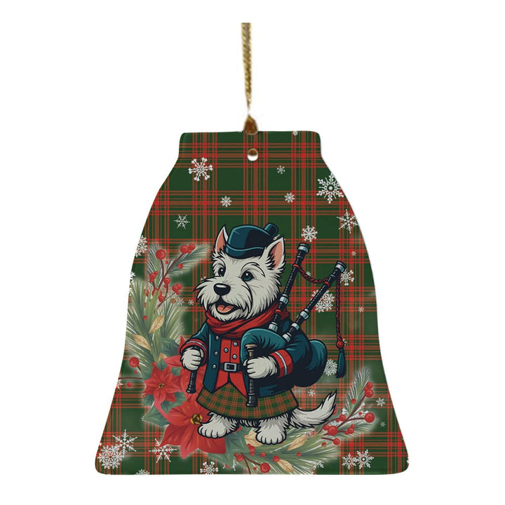 Scottish Menzies Green Modern Clan Tartan Ceramic Ornament Cute Scottish Terrier Dog Bell Style Tartan Plaid
