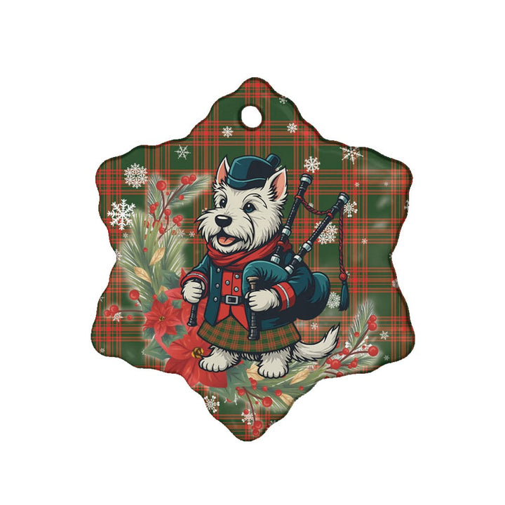 Scottish Menzies Green Modern Clan Tartan Ceramic Ornament Cute Scottish Terrier Dog Snow Flake Style Tartan Plaid