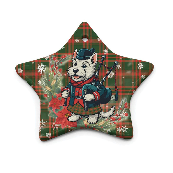 Scottish Menzies Green Modern Clan Tartan Ceramic Ornament Cute Scottish Terrier Dog Star Style Tartan Plaid