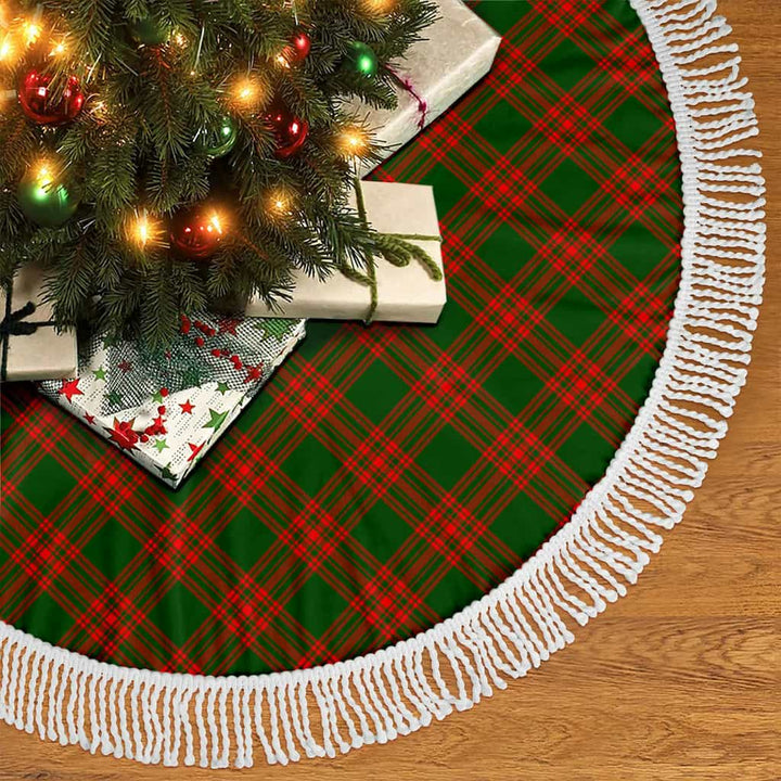 Scottish Menzies Green Modern Clan Tartan Christmas Tree Skirt Tassels 2 Tartan Plaid
