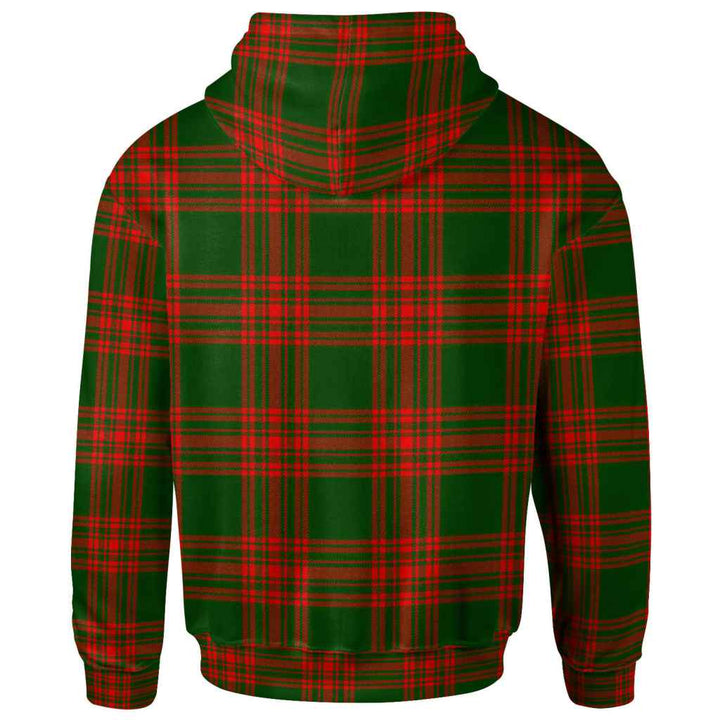 Scottish Menzies Green Modern Clan Tartan Hoodie Back Side Tartan Plaid