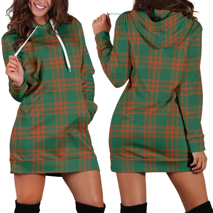 Scottish Menzies Green Modern Clan Tartan Hoodie Dress