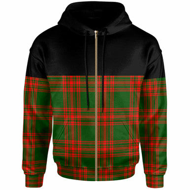 Scottish Menzies Green Modern Clan Tartan Hoodie - Horizontal Style Zip Tartan Plaid