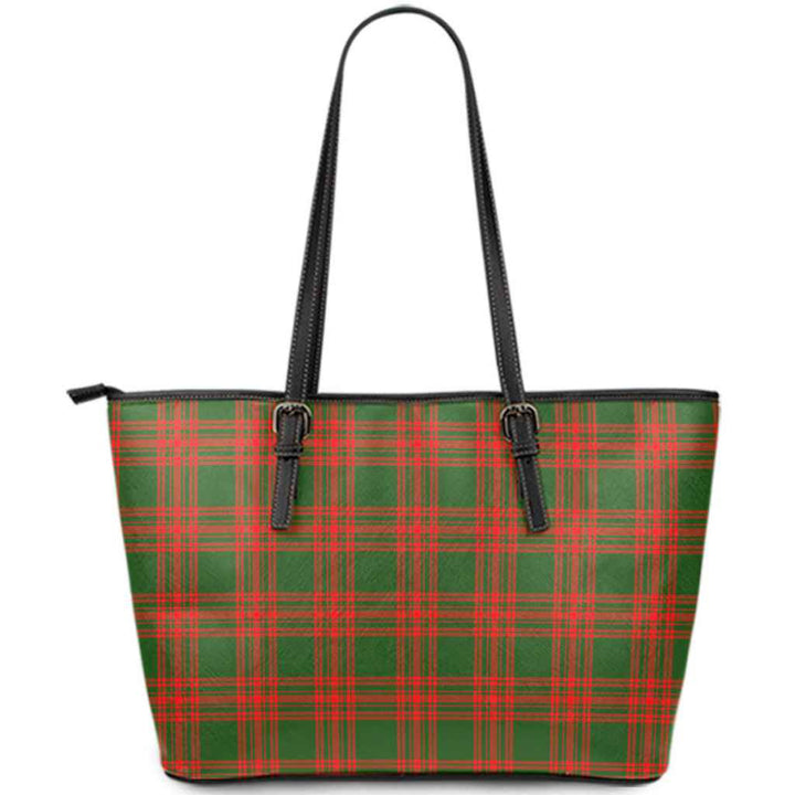 Scottish Menzies Green Modern Clan Tartan Leather Tote Tartan Plaid