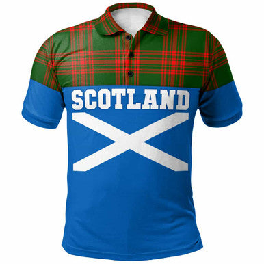 Scottish Menzies Green Modern Clan Tartan Polo Shirt - Lion Rampant of Scotland With Flag Front Side Tartan Plaid