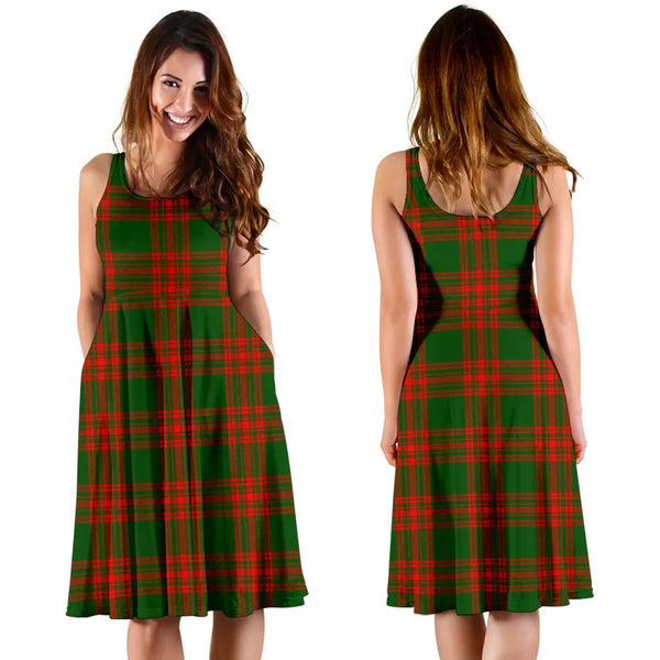 Scottish Menzies Green Modern Clan Tartan Women Midi Dress