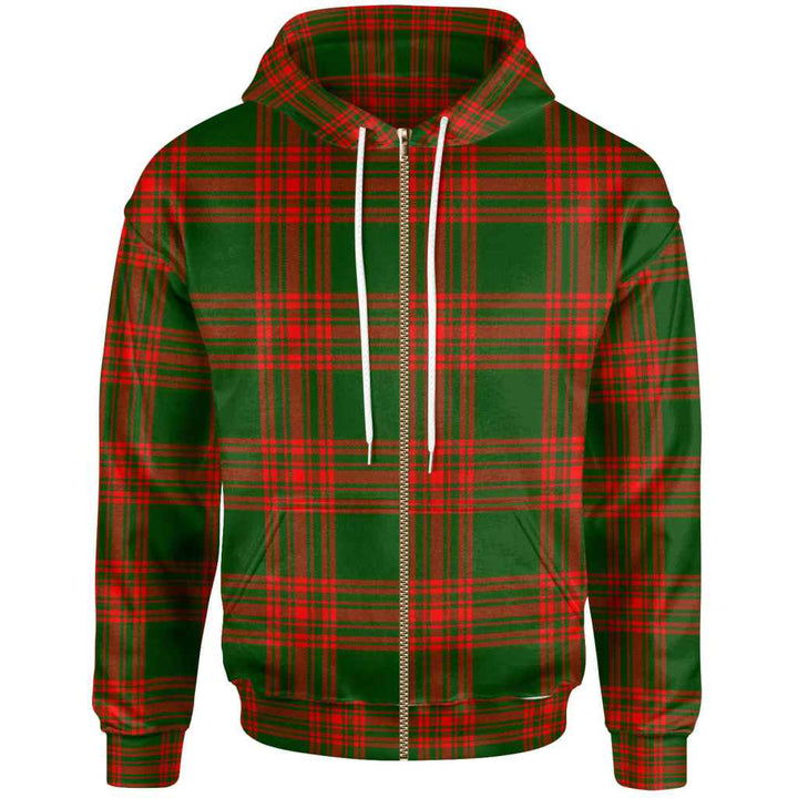 Scottish Menzies Green Modern Clan Tartan Hoodie Zip Tartan Plaid