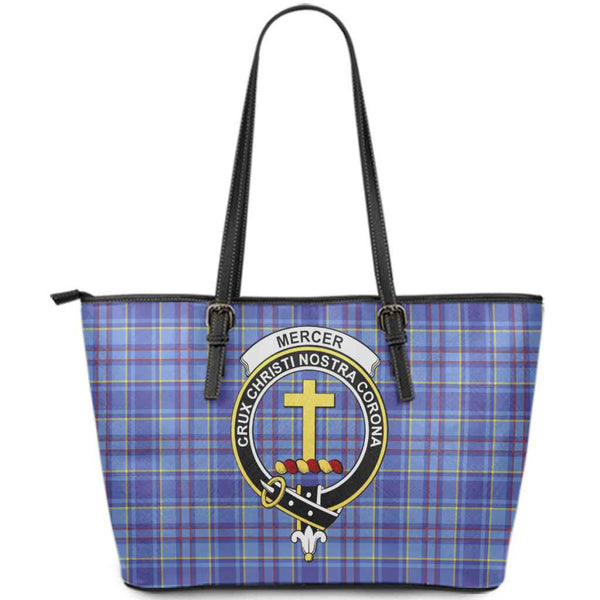 Scottish Mercer Clan Crest Tartan Leather Tote Tartan Plaid