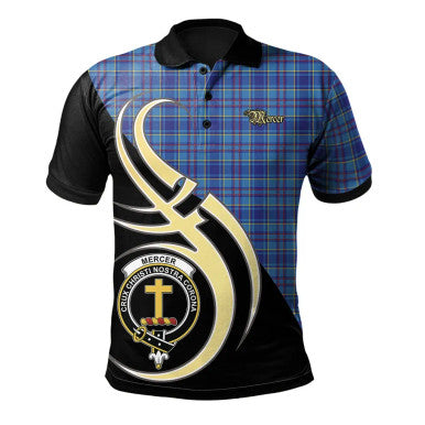 Scottish Mercer Modern Clan Crest Tartan Polo Shirt Believe in Me Front Side Tartan Plaid