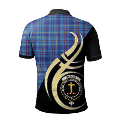 Scottish Mercer Modern Clan Crest Tartan Polo Shirt Believe in Me Back Side Tartan Plaid