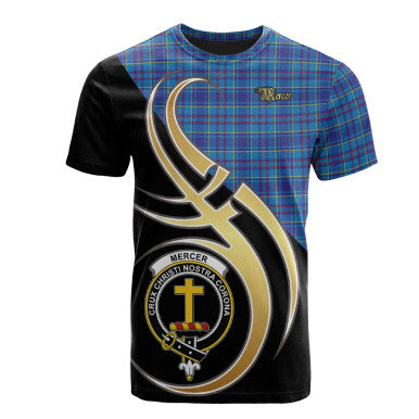 Scottish Mercer Modern Clan Crest Tartan T-Shirt Believe in Me Front Side Tartan Plaid