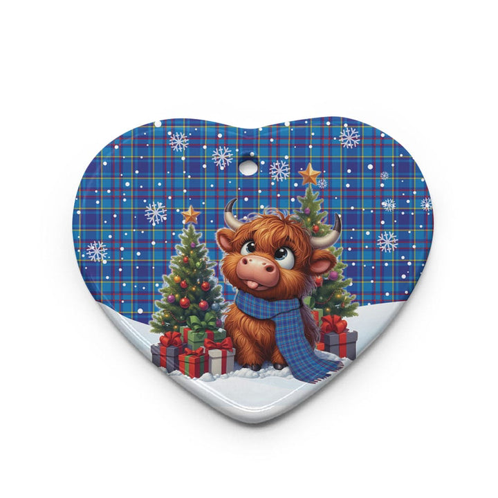 Scottish Mercer Modern Clan Tartan Ceramic Ornament Cute Highland Cow Christmas Heart Style Tartan Plaid