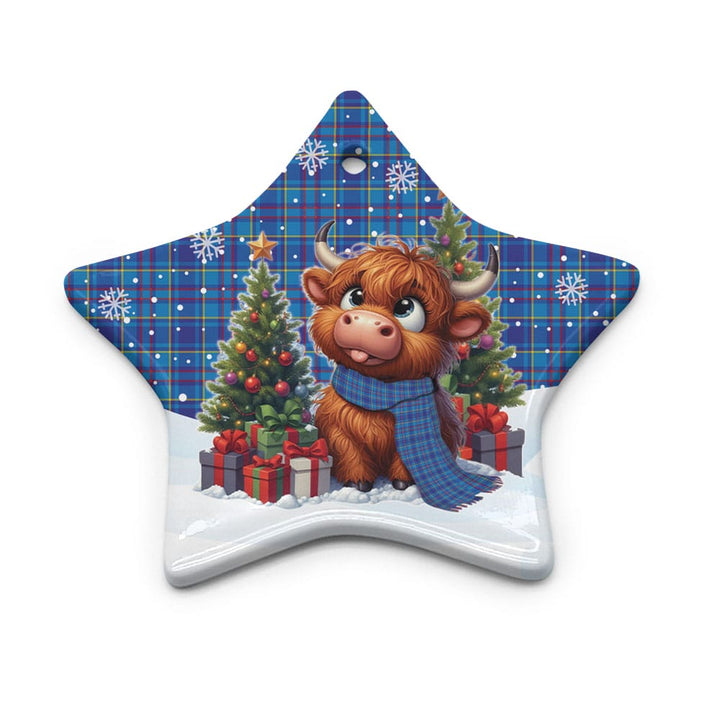 Scottish Mercer Modern Clan Tartan Ceramic Ornament Cute Highland Cow Christmas Star Style Tartan Plaid