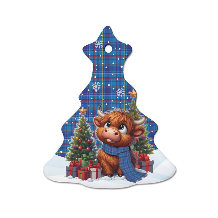 Scottish Mercer Modern Clan Tartan Ceramic Ornament Cute Highland Cow Christmas Tree Style Tartan Plaid