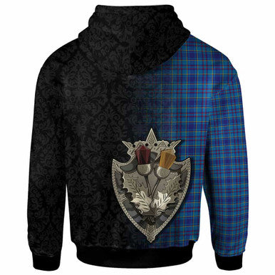 Scottish Mercer Modern Clan Tartan Hoodie - Half Thistle Flowers Celtic Design Back Side Tartan Plaid
