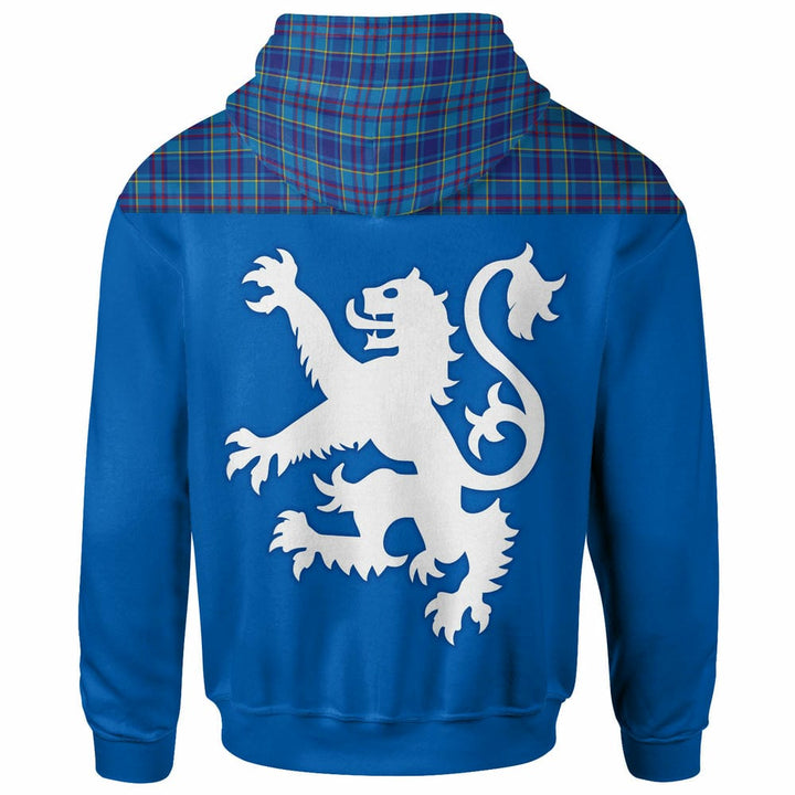 Scottish Mercer Modern Clan Tartan Hoodie - Lion Rampant of Scotland With Flag back Side Tartan Plaid