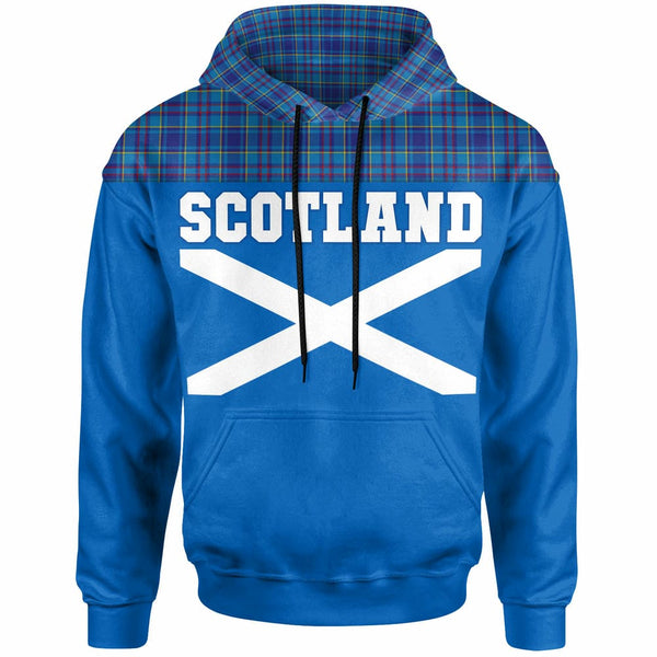 Scottish Mercer Modern Clan Tartan Hoodie - Lion Rampant of Scotland With Flag Front Side Tartan Plaid