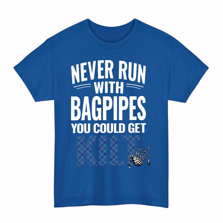 Scottish Mercer Modern Clan Tartan Never Run With Bagpipes T-Shirt Tartan Plaid Royal Color