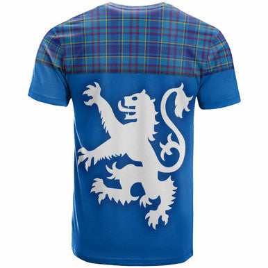 Scottish Mercer Modern Clan Tartan T-Shirt - Lion Rampant of Scotland With Flag Back Side Tartan Plaid