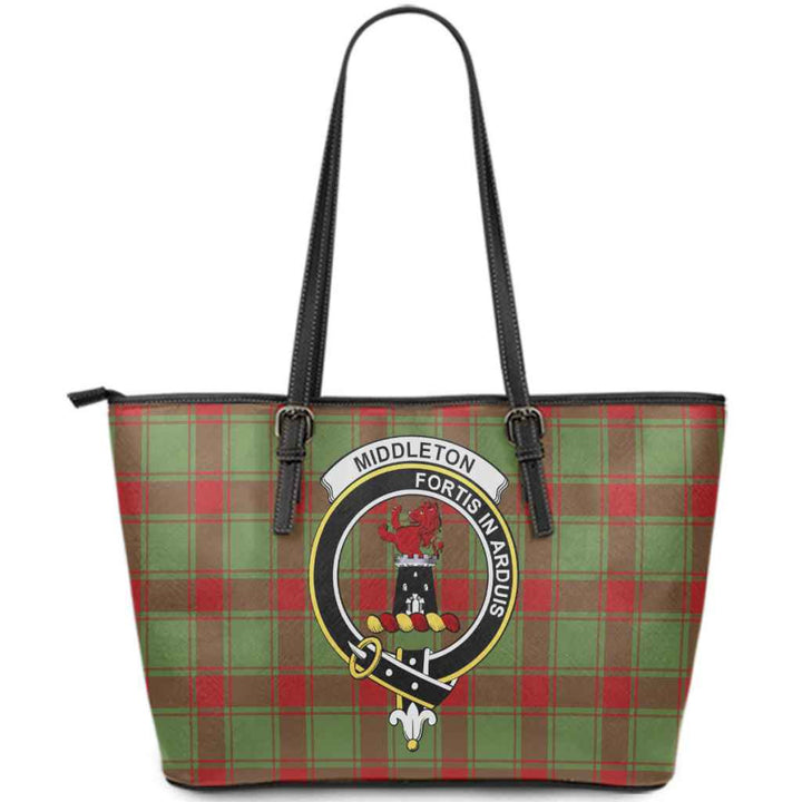 Scottish Middleton Clan Crest Tartan Leather Tote Tartan Plaid