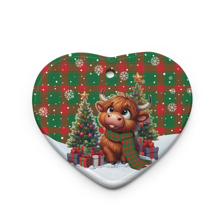 Scottish Middleton Modern Clan Tartan Ceramic Ornament Cute Highland Cow Christmas Heart Style Tartan Plaid