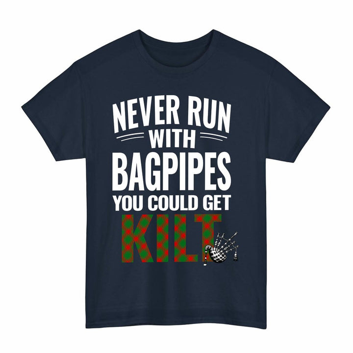 Scottish Middleton Modern Clan Tartan Never Run With Bagpipes T-Shirt Tartan Plaid Navy Color