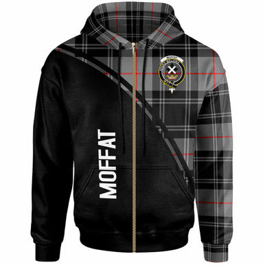 Scottish Moffat Clan Crest Tartan Curve Hoodie Zip-up Tartan Plaid