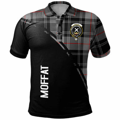 Scottish Moffat Clan Crest Tartan Curve Polo Shirt Front Side Tartan Plaid