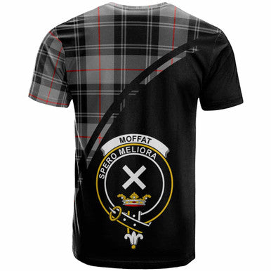 Scottish Moffat Clan Crest Tartan Curve T-Shirt Back Side Tartan Plaid