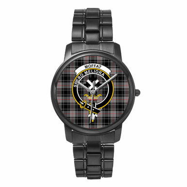 Scottish Moffat Clan Crest Tartan Folding Clasp Steel Quartz Watches Tartan Plaid Black 1