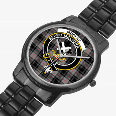 Scottish Moffat Clan Crest Tartan Folding Clasp Steel Quartz Watches Tartan Plaid Black 2